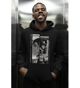 Vintage Eren Yeager Baskılı Unisex Oversize Attack On Titan Anime Karakter Hoodie