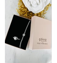 Love 2'li Set Bileklik Yüzük Set Sevgiliye Kız Arkadaşa Hediye (Silver)