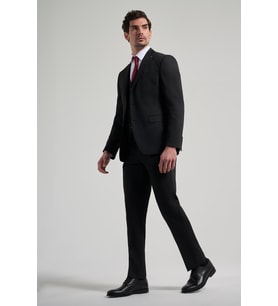 Siyah Kendinden Desenli 2 Düğme Classic Esnek Slim Fit Takım Elbise 1001250156