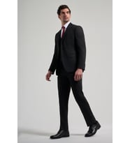 Siyah Kendinden Desenli 2 Düğme Classic Esnek Slim Fit Takım Elbise 1001250156