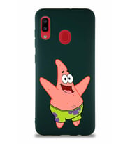 Samsung Galaxy A30 Soft Premier Kapak Patrick Yıldız Tasarımlı Silikon Kılıf - Yeşil (Şeffaf)
