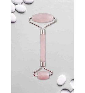 Pembe Kuvars Doğal Taş Gümüş Face Roller Çift Taraflı Masaj Aleti