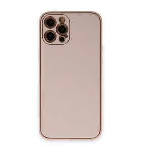 Apple İphone 12 Pro Kılıf Coco Deri Silikon Kapak - Pudra