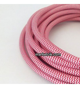 Marketcik 2x0,50mm Kırmızı Beyaz Renk Dekoratif Örgülü Kumaş Kablo, 1 Metre