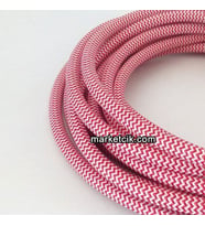 Marketcik 2x0,50mm Kırmızı Beyaz Renk Dekoratif Örgülü Kumaş Kablo, 1 Metre