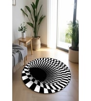 Siyah Beyaz İlizyon Kaymaz Tabanlı Yuvarlak Halı ILI003 - 100 x 100 cm
