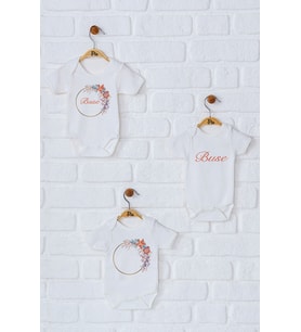 Pia Baby Premium %100 Pamuk İsme Özel Organik Baskılı Üçlü Set Çıtçıtlı Bebek Body Zıbın Modelleri 5031-18 (Ekru)