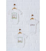 Pia Baby Premium %100 Pamuk İsme Özel Organik Baskılı Üçlü Set Çıtçıtlı Bebek Body Zıbın Modelleri 5060-18 (Ekru)