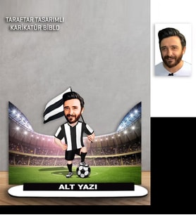 Kişiye Özel Karikatür Siyah Beyaz Erkek Taraftar Tasarımlı  Biblo