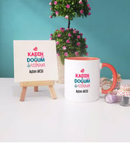Kadın Doğum Uzmanı Kupa Bardak Turuncu Dekoratif Taş Baskı