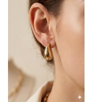 Kadın Damla Model Asimetrik Gold Renk Çelik Küpe