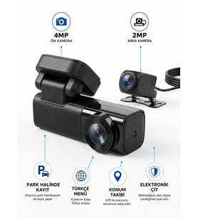 4G Dashcam Araç Kamerası Uzaktan Erişim GPS 4MP ÖN 2MP ARKA KAMERA Filo/Rent A Car Tipi /