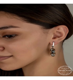 Swarovski Crystal Taşlı Gümüş Salkım Sallantılı Çivili Kadın Küpe
