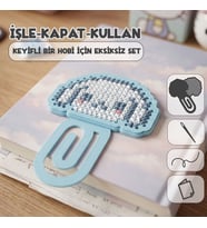 Etamina Mavi Kulaklı Bulut -Cinnamoroll- Kanaviçe Kitap Ayracı Kiti (İşleme Hobi Seti)