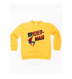 Spiderman baskılı örümcek adam pamuklu kumaş çocuk sweatshirt (Sarı)