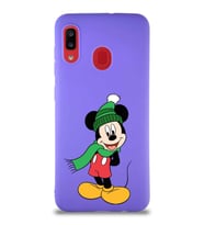 Samsung Galaxy A30 Soft Premier Kapak Mickey Mouse-G Tasarımlı Silikon Kılıf - Mor (Şeffaf)