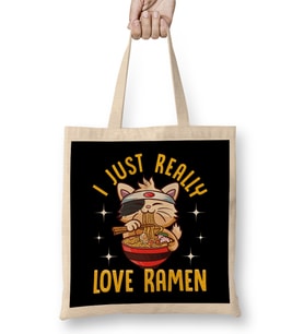 Cute I Just Really Love Ramen Kawaii Anime Cat Bez Çanta Uzun Saplı