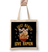 Cute I Just Really Love Ramen Kawaii Anime Cat Bez Çanta Uzun Saplı