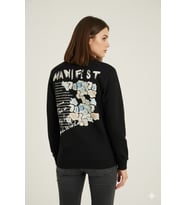 %100 Pamuk Yeni Sezon Kadın O.Yaka Sweatshirt Manifest (Siyah)