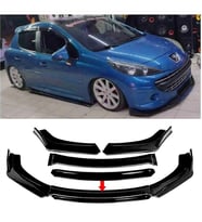 Peugeot 207 Siyah Renkli Şeritli Dilli Ön Lip 4 Prç Parlak Siyah ABS