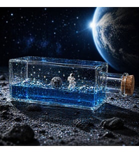 SULU ŞİŞE BATMAYAN GÖK TAŞI VE ASTRONOT TEMALI SULU ŞİŞE DEKOR OBJE YILBAŞI TATİL KARNE HEDİYELERİ