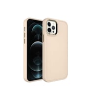 Apple iPhone 12 Pro Uyumlu Kılıf Metal Çerçeve ve Buton Tasarımlı Sert Zore Botox Kapak (Krem)