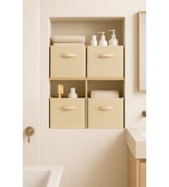 4’lü Krem Kumaş Dolap İçi Düzenleyici Kutu - 30x30x30 cm Katlanabilir Çok Amaçlı Saklama Kutusu (Standart)