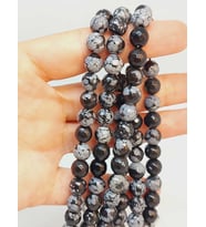 Kar Tanesi Obsidyen Taşı Faset Kesim Dizi 10mm