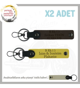 Motorcu Dostlara Özel İsim Plaka, B Rh (-) Kan Grubu Yazılı Hediyelik x2 Anahtarlık, Sarı-K Kahve-SK (Çok Renkli)