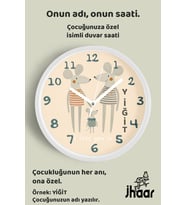 İsme Özel Sevimli Fare Ailesi Çocuk Odası Duvar Saati Orta Boy 30 cm Beyaz Camlı Sessiz