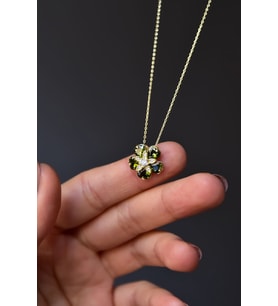 925 Ayar Gümüş Gold Kaplama Olive Taşlı Mine Çiçeği Kadın Kolye