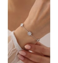 Gümüş 5'Li Lotus Çiçeği Şans Bileklik - 925 Ayar Gümüş Bileklik