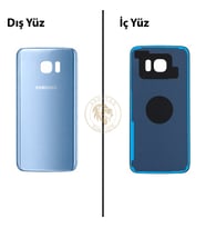 Samsung Galaxy S7 Edge Mavi Renk Arka Kapak Arka Cam Batarya Kapağı Pil Kapağı Lazer Kesim Back Cover Galaxy S7 Edge Uyumlu