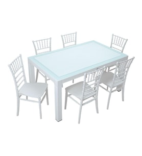 Mandella Wood 90x150 Silver Tifany Sandalye Camlı Masa Takımı Beyaz