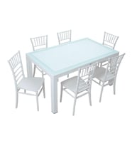 Mandella Wood 90x150 Silver Tifany Sandalye Camlı Masa Takımı Beyaz