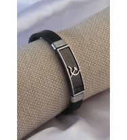 Siyah Metal Çekiç Orak Model Siyah Deri Erkek Bileklik