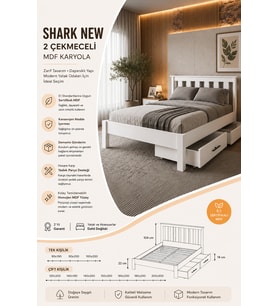 Shark New 2 Çekmeceli Çift Kişilik MDF Karyola