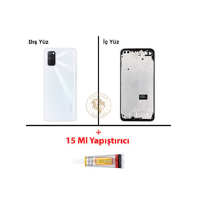 Oppo A72 Beyaz Uyumlu Lensli Orta Kasa + B7000 Yapıştırıcı Full Kasa Kapak Gövde Housing