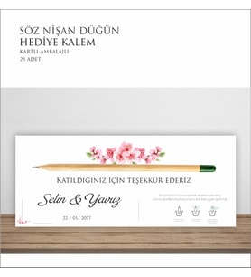 Yeşeren Tohumlu Kalem Söz Nişan Nikah Hediye 25 Adet Kartlı Ambalajlı
