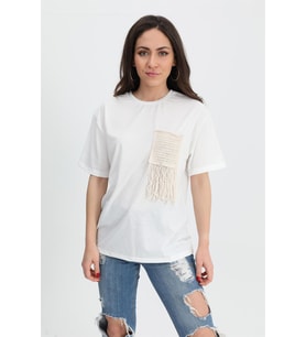 T-shirt Bisiklet Yaka Cep detaylı - Ekru