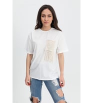 T-shirt Bisiklet Yaka Cep detaylı - Ekru