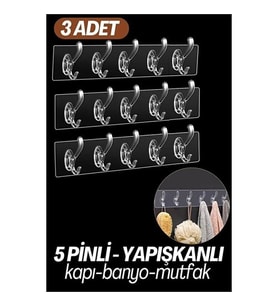 5 Pinli 3 lü set Yapışkanlı Askı Xenoty Design