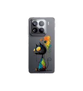 Xiaomi Mi 14 Pro ile Uyumlu Splash Kedi Tasarımlı Şeffaf Silikon Kılıf