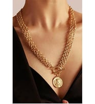 Gold Kaplama Uzun Çoklu Zincir Madalyon Kolye