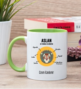 Kişiye Özel Aslan Burcuna Hediye Yeşil Kupa Bardak