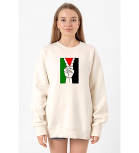 Free Hand Palestine Flag Ekru Kadın 2ip Sweatshirt