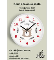 İsme Özel Sevimli Ayıcık Çocuk Odası Duvar Saati Orta Boy 30 cm Beyaz Camlı Sessiz