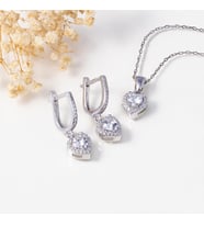 Gümüş Pazarım Rodyum Kaplama Kalp Gümüş Set