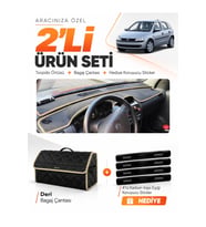 e-biz OPEL CORSA C (2001-2011) Uyumlu Torpido Örtüsü + Deri Bagaj Çantası Seti - Siyah-Bej - OP007