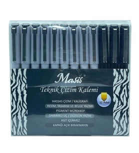 Masis Teknik Çizim Kalemi 12 Lİ Teknil Çizim Kalem Seti Siyah